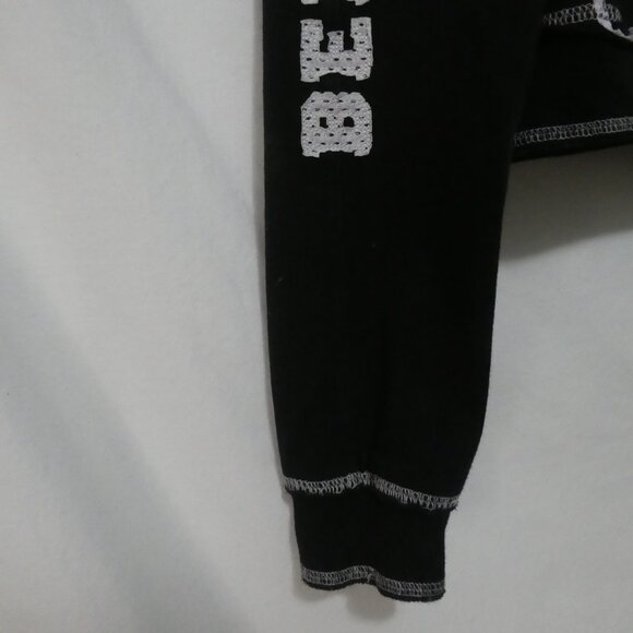 BEBE SPORT | small | Black & White Cropped Mesh Lined Hoodie | Logo & Stripes - Picture 7 of 15